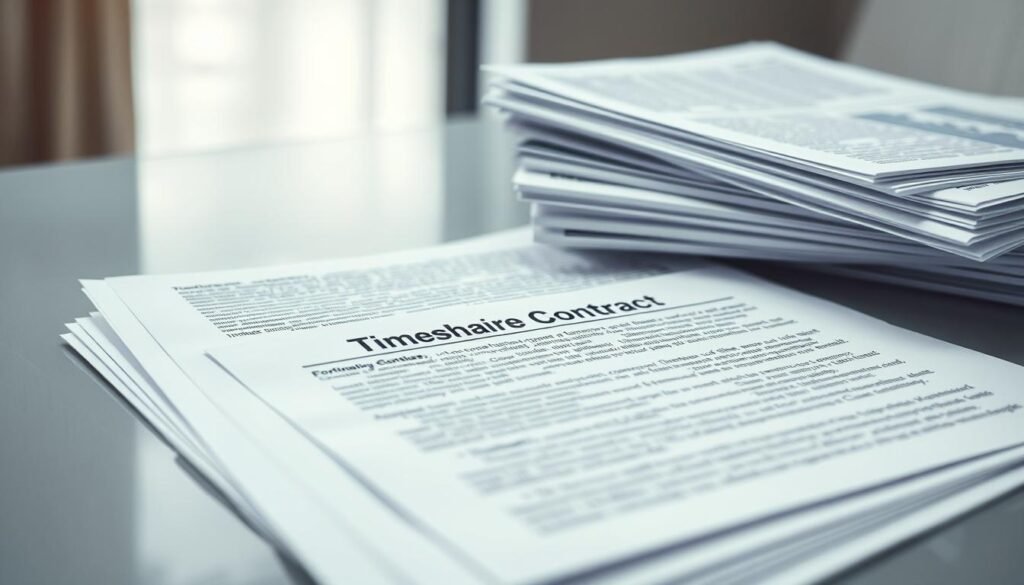 A neatly organized stack of legal documents, the text-heavy timeshare ownership contracts take center stage. Crisp lighting illuminates the fine print, casting subtle shadows that give depth to the scene. The papers are arranged on a sleek, minimalist desk, creating a professional, corporate atmosphere. The background is slightly blurred, focusing the viewer's attention on the intricate contractual details. The overall mood is one of careful consideration, highlighting the complexity and importance of understanding the timeshare agreement. A neatly organized stack of legal documents, the text-heavy timeshare ownership contracts take center stage. Crisp lighting illuminates the fine print, casting subtle shadows that give depth to the scene. The papers are arranged on a sleek, minimalist desk, creating a professional, corporate atmosphere. The background is slightly blurred, focusing the viewer's attention on the intricate contractual details. The overall mood is one of careful consideration, highlighting the complexity and importance of understanding the timeshare agreement.