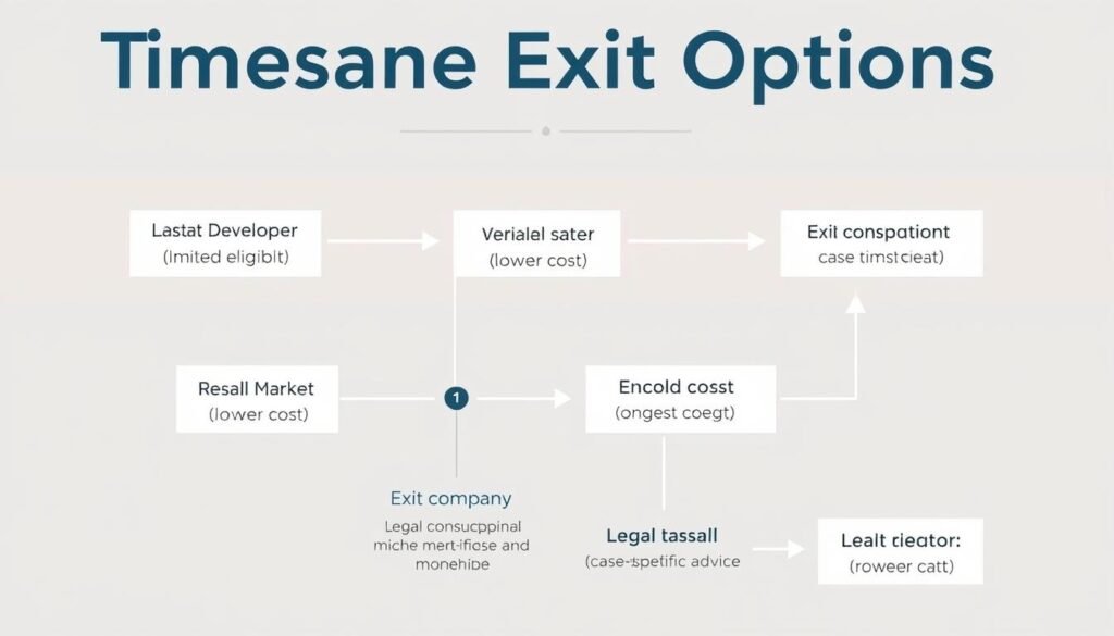 Diagram showing different timeshare exit paths and their pros and cons