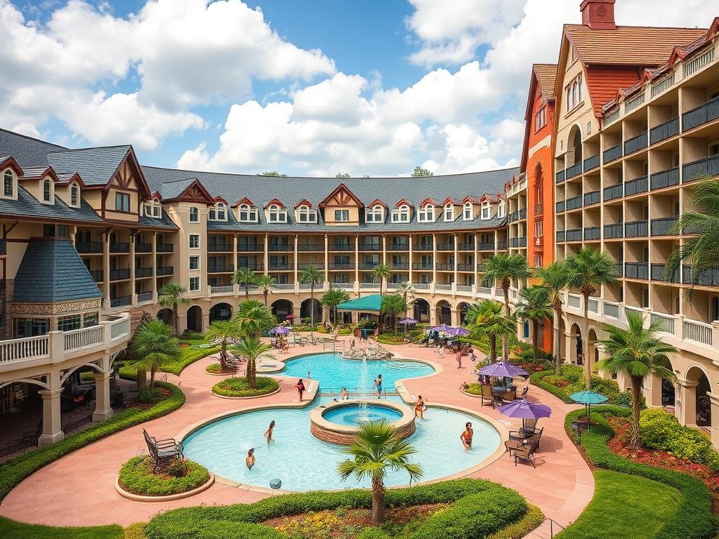 Disney Vacation Club resort with themed architecture and family-friendly amenities